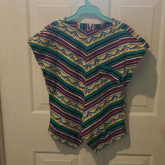 Large Velvet Rainbow Short Sleeve Multi Colored Stripe Design Top - Picture 3 of 5